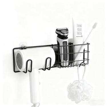 Imagem de ReignSword Suporte de secador de cabelo montado na parede, suporte adesivo para secador de cabelo, organizador de armazenamento de banheiro para pente, barbeador, sabonete facial, pasta de dente