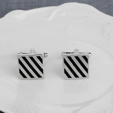 Imagem de Abotoaduras listradas prateadas joias pretas abotoaduras elegantes para negócios casuais