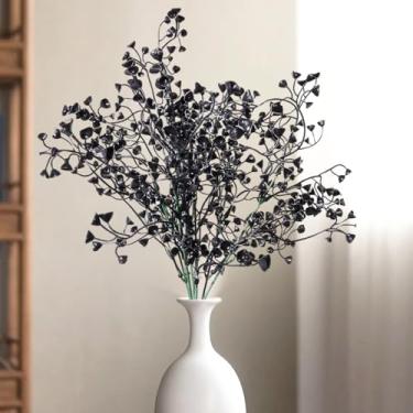 Imagem de 1 peça, 7 ramos, folhas de eucalipto preto artificial, plantas de plástico para decoração de Halloween, decoração de escritório em casa (Jin Zhong Liu)