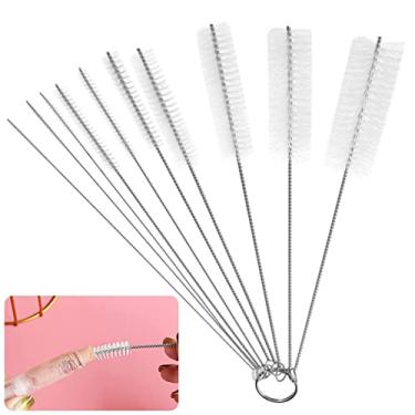 Imagem de Conjunto de 10 escovas de limpeza de garrafas, escova de nylon com tira de nylon, kit de lavagem de tubo de leite, canudo de vidro, limpador de tubo para casa