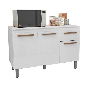 Imagem de Balcão Copa Com Tampo Para Cozinha 3 Portas E 1 Gaveta Branco-branco