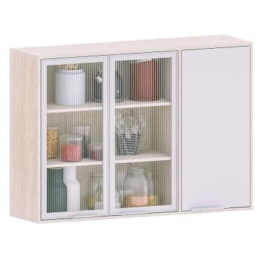 Imagem de Armário Aéreo Para Cozinha Com Portas De Vidro 120 Cm Atenas Cinza Cristal/vidro Canelado