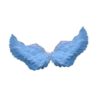 Imagem de Dynwave Asa de anjo de penas, leve, fofo, fantasia para baile de máscaras, casamento, Azul Claro