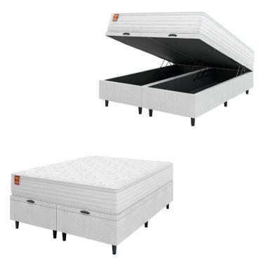 Imagem de Cama Box Baú Colchão Casal King Molas Ensacadas Real 193x203x68cm Linho Branco Inducol Branco