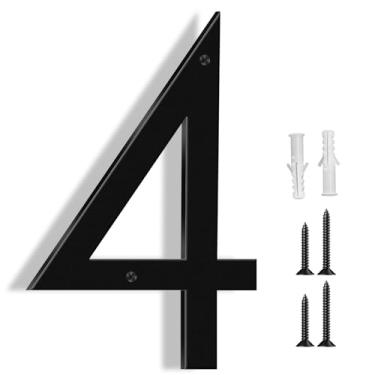 Imagem de Friendship Números de casa modernos de 30,5 cm para fora revestidos a ouro com números de endereço de metal flutuante placas para caixa de correio e placa residencial, preto (4)