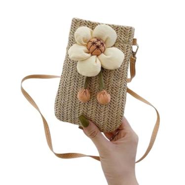 Imagem de Mini bolsa tiracolo de palha de tecido, incluindo flores