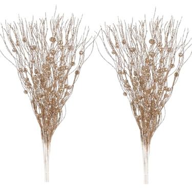 Imagem de Pacote com 10 enfeites artificiais de caule de baga com glitter, palitos de árvore de Natal, palitos decorativos, galhos brilhantes, ramos para presentes de artesanato de guirlanda de Natal, decoração