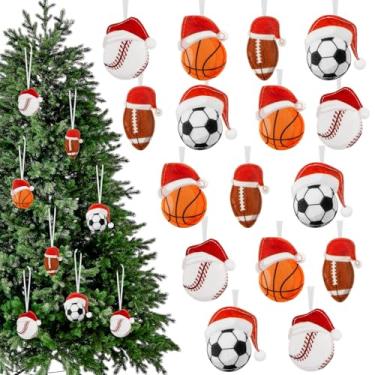 Imagem de Boao 24 peças de enfeites de feltro de Natal, enfeites de lembrancinhas de festa esportiva para decorações de árvore de Natal, para fãs de futebol americano, beisebol, basquete, fãs