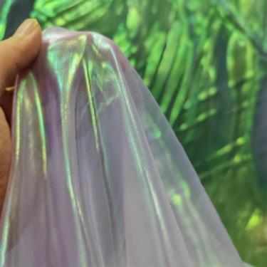 Imagem de Tecido de renda de organza gradiente a laser arco-íris mágico, tecido de gaze holográfico iridescente para vestido de casamento, cortina, fundo, festa, suprimentos de bricolage, decoração de casa