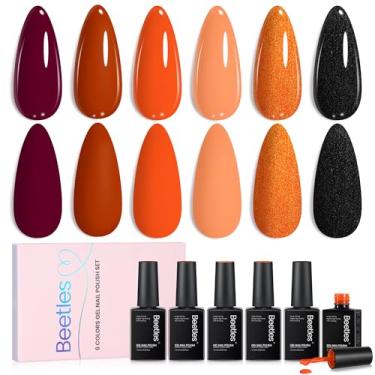 Imagem de Beetles Gel Polish Conjunto de 6 cores vermelho laranja glitter outono coleção de casamento roxo glitter preto kit de unhas de gel de molho outono outono inverno esmalte gel arte de unhas kit manicure presentes de Halloween para mulheres