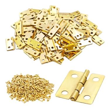 Imagem de AUXBC Mini dobradiças douradas de 80 peças 18 x 15 mm para caixa de madeira, pequenas dobradiças de ferro com 320 parafusos para caixa de joias, artesanato faça você mesmo, armário de bonecas
