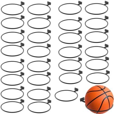 Imagem de Myckuu Pacote com 30 bolas de armazenamento de parede, suporte universal de metal, preto, suporte para armazenamento de espaço para basquete, futebol, vôlei, futebol