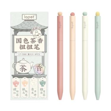 Imagem de lopet 4 canetas de tinta de gel torcidas com aroma de chá, refil perfumado, ponta ST de 0,5 mm, modelo de nuvens de tinta preta, escrita suave, secagem rápida, estudantes, escola, escritório, artigos