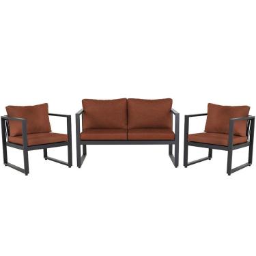 Imagem de Conjunto Sofá Para área Externa Londres Slin Corda Nautica Preta - Sofá 2 Lugares E 2 Poltronas A07