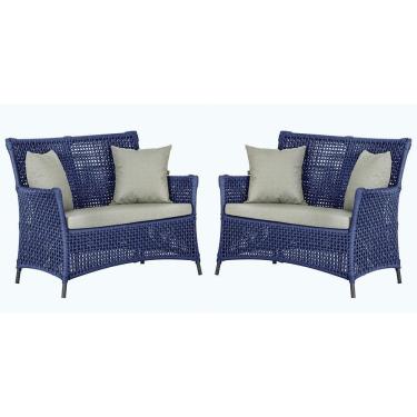 Imagem de 2 Sofás área Externa Igapó Alumínio Preta Corda Náutica E3 Azul