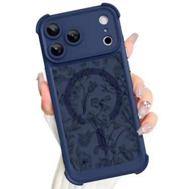 Imagem de AIGOMARA Capa floral magnética para iPhone 17 Pro Max, adequada para Magsafe, protetor de tela, linda flor de sálvia fosca translúcida 4 cantos airbag capa de telefone de proteção para câmera para