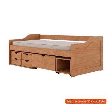 Imagem de Cama Solteiro Floro Madeira Maciça Amêndoa