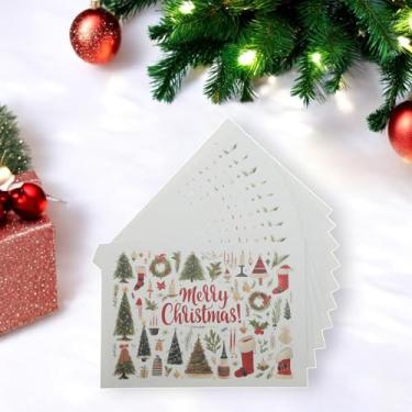 Imagem de 10 peças de papel de guirlanda de candelabro de cartão de felicitações de Natal vermelho verde bege 4,5 x 3,1 polegadas