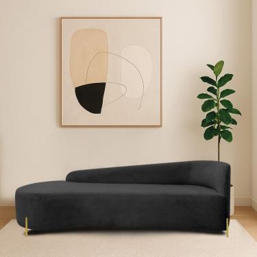 Imagem de Divã Recamier Orgânico França 160cm Lado Esq Pés Metal Dourado Linho Cor Preto