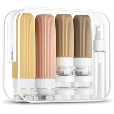 Imagem de Kit de Frascos de Viagem para Cosméticos | Shampoo | Condicionador, 16 Itens, Silicone e Plástico, com Necessaire Transparente, 60ml e 90ml | Design Canelado (Ocre)