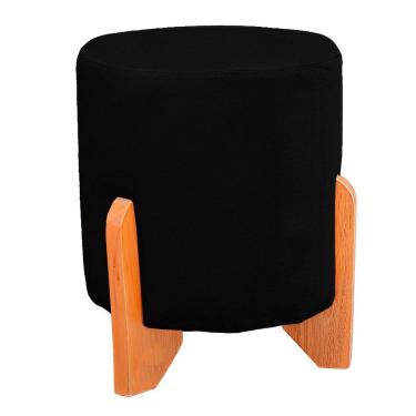 Imagem de Puff Thor Luxo Madeira Maciça Redondo Suede Cor Preto