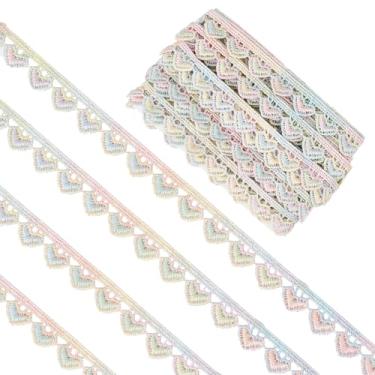 Imagem de letsinstyle Guarnições de renda de coração de poliéster colorido de 5 metros, acabamento de renda vintage multicolorido, acabamento de tecido de fita de algodão para decoração de artesanato