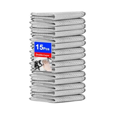 Imagem de UFOGIFF Pano de lavar louça multiuso com 15 peças, pano de prato sem arranhões, esfregador de lã de aço reutilizável, não arranha, secagem rápida e resistente a odores multiuso para cozinha, limpeza