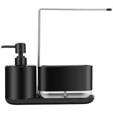 Imagem de KHZSPP Conjunto de dispensador de sabão 5 em 1 com bandeja, dispensador duplo de sabão com suporte de esponja e suporte de pano de prato para bancada de pia de cozinha, utensílios de cozinha úteis