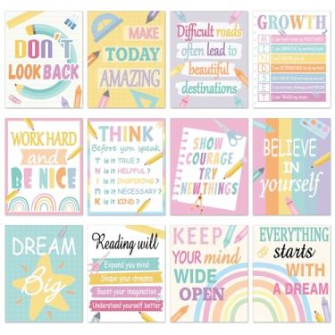 Imagem de Oitnlaughter 12 peças de pôsteres motivacionais para sala de aula inspiradores para quadro de avisos educacionais conjunto de mentalidade de crescimento positivo decorações de sala de aula decoração