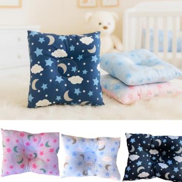 Imagem de Travesseiro Anatômico para Bebê, Tricoline 100% Algodão, Enchimento Siliconado Hipoalergênico, para Berço e Carrinho (Azul Bebê)