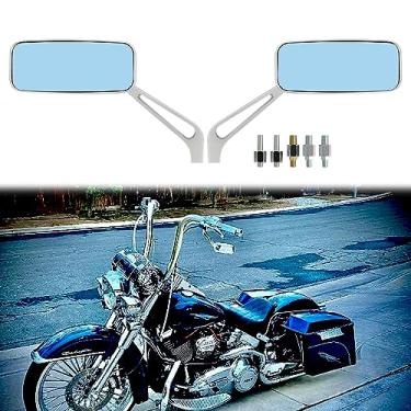 Imagem de Retrovisores laterais de motocicleta retangulares pretos de 8 mm/10 mm para Cruiser Chopper Honda Kawasaki Suzuki Yamaha (prata)