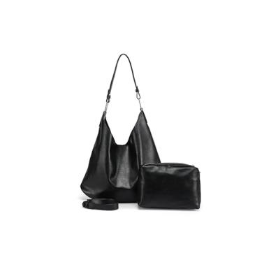 Imagem de Bolsa feminina retrô de couro PU de grande capacidade com alça de ombro ajustável, bolsa tiracolo nova, carteira, Preto, Small, Bolsa quadrada pequena transversal