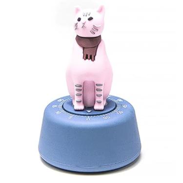 Imagem de Cronômetro mecânico em forma de gato, bonito temporizador de corda de borracha de 60 minutos com base antiderrapante, decoração de mesa para estudo, despertador de cozinha (laranja, verde, rosa)