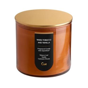 Imagem de CUE Vela perfumada | OpenWick Clean Burning | Mistura de cera de coco de soja | Queima limpa | Presente | Tempo de queima prolongado | Tempo de queima de 70 horas | 400 ml | Tabaco quente e baunilha