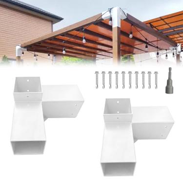 Imagem de ITEVE.GD Kit de suporte DIY de pérgula de 3 vias, suportes de canto de ângulo reto resistentes brancos com parafusos para vigas de madeira de 10 x 10 cm (reais: 8,9 cm x 8,9 cm) para pavilhão ao ar
