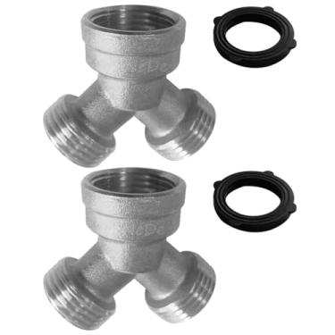 Imagem de Uenede Conector Y de 3/10.2 cm, adaptador de mangueira de jardim bidirecional de latão niquelado resistente para secador a vapor, mangueiras de máquina de lavar, torneira de água de quintal, tomada e