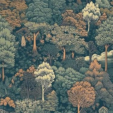 Imagem de MuralPeel Papel de parede verde marrom laranja paisagem montanha autoadesivo removível fácil de descascar no papel de parede para locatário de armário de quarto