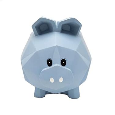 Imagem de HYMCX Caixa de dinheiro para presente em dinheiro design geométrico cofrinho em forma de porco cofrinho resina poupança de dinheiro brinquedo cinza e azul candeeiro de mesa resina bancos de dinheiro