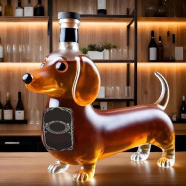Imagem de Garrafa de uísque para cães Dachshund, copo de vidro de uísque esculpido em 3D, decantador de vinho tinto un-ique para homens, pai, marido, para bar, decoração de casa