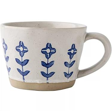 Imagem de Xícara de café de cerâmica de 306 g, copo de água de grande calibre, padrão de flores pequenas pintadas à mão, canecas de cerâmica branca e azul exclusivas, xícaras de chá, caneca de chá para