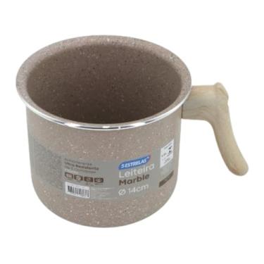 Imagem de Caneco Leiteira Indução Antiaderente Marble Ø14cm Cabo de Madeira