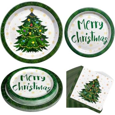 Imagem de Watch Me Fly Conjunto de pratos e guardanapos de papel de Natal, 75 peças, inclui pratos de jantar de 23 cm, pratos de sobremesa de 18 cm e guardanapos de férias, utensílios de mesa descartáveis com