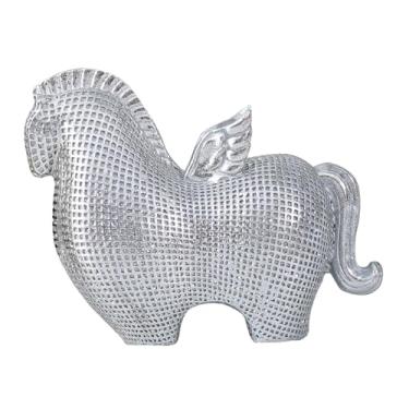 Imagem de Fxzqgnh Estátua de Cavalo em Resina, Elegante Peça de Decoração para Mesa de Colecionador, Figura Minimalista, Feng Shui para Lareira em Dormitório Estudantil, Argent, Tamanho real