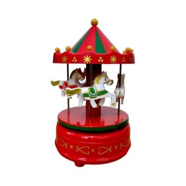 Imagem de Caixa de Música Natalina Carrossel Musical • Gira com Melodia Tradicional de Natal • Decoração Retrô e Sofisticada • Presente Decorativo Encantador