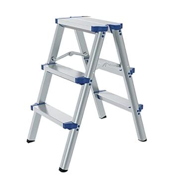 Imagem de Escadas dobráveis dupla face escada dobrável escada escada 2-6 degraus escada de metal engrossado alumínio com pedal largo para interior exterior escada resistente (cor: escada de 5 degraus) (3 Step