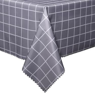 Imagem de HX&OD Toalha de mesa de PVC, toalha de mesa 100% impermeável, à prova de óleo, capas de mesa resistentes e limpáveis para jantar/acampamento/piquenique/ao ar livre (cinza, 178 x 304,8 cm)