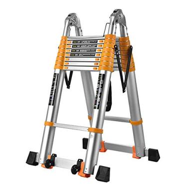 Imagem de OKUOKA Escada telescópica de alumínio para ferramentas DIY internas e externas - Escada extensível com moldura A, capacidade de 150 kg / 2,9 m + 2,9 m