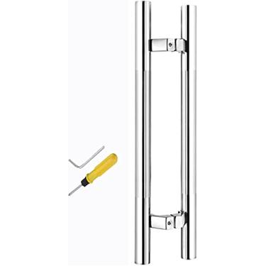 Imagem de Maçaneta de porta moderna escovada - montagem dupla face, puxador de aço inoxidável para porta de chuveiro de vidro/portas dianteiras de madeira, maçaneta de porta de entrada interna externa/prata/80