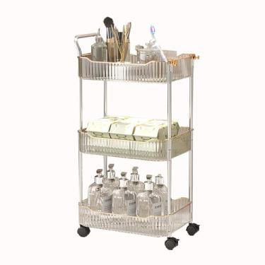 Imagem de Organizador de carrinho utilitário transparente com rodas e alça, monte estantes móveis com rodas Rack de armazenamento de carrinho utilitário para cozinha, banheiro, lavanderia, lugares estreitos