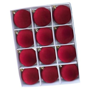 Imagem de CarpNettore Conjunto de 12 bolas de Natal decorativas para pendurar, ideais para fotos no escritório, Vermelho